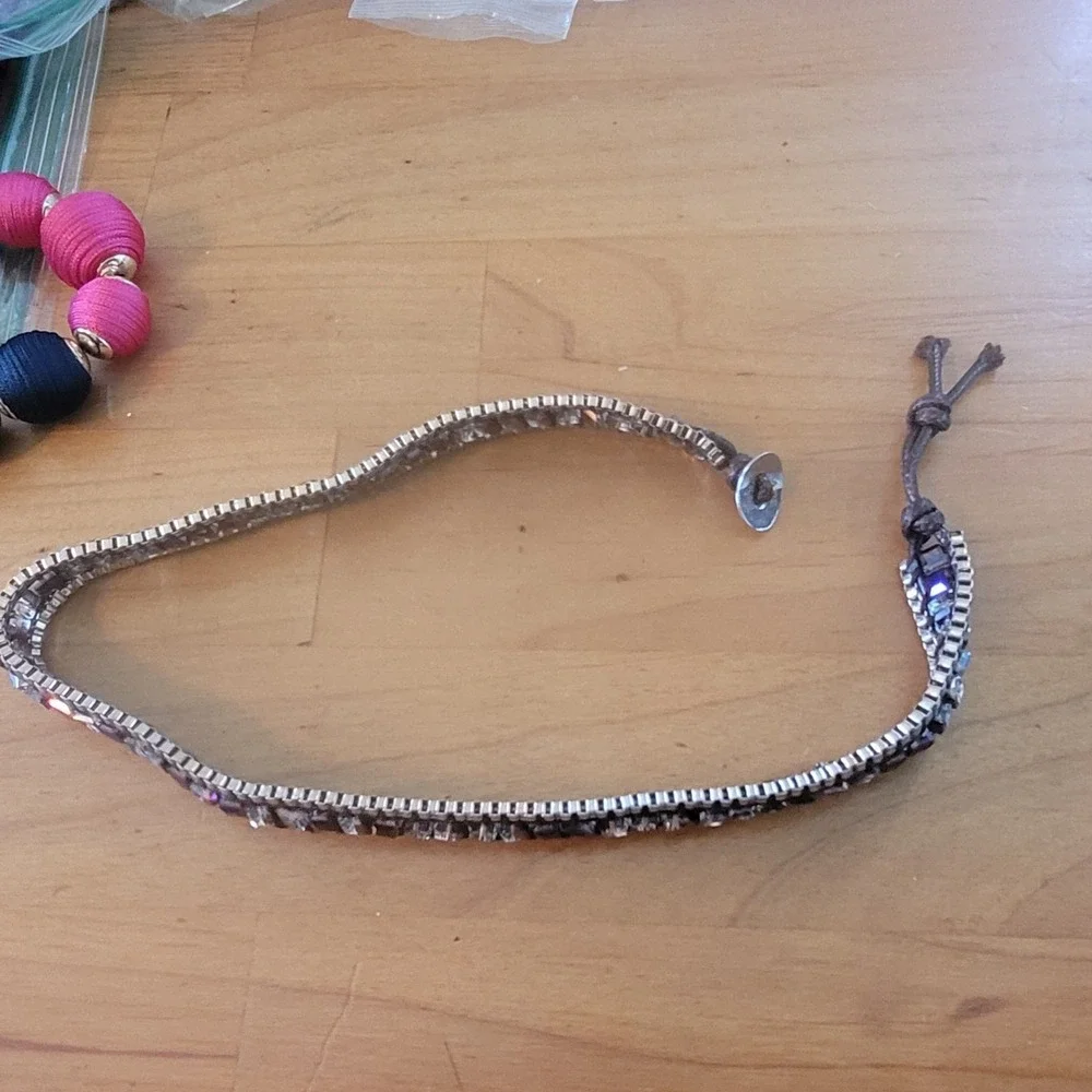 Lot of 2 Katie Soleil Beaded Wrap Bracelets Silver Iridescent Crystal